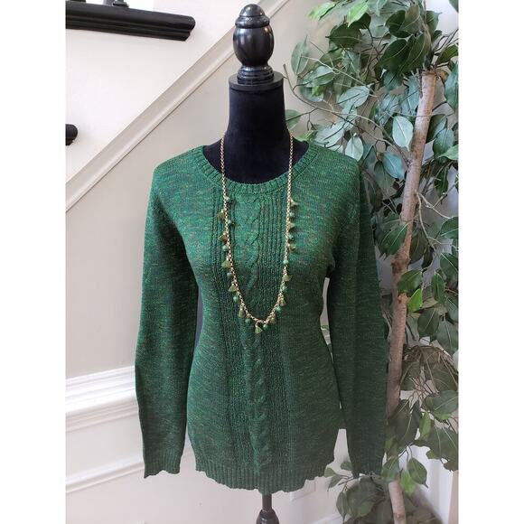 Laura Scott Sweater Women's Large Green Textured Long Sleeve Crew Neck Pullover - Picture 1 of 14